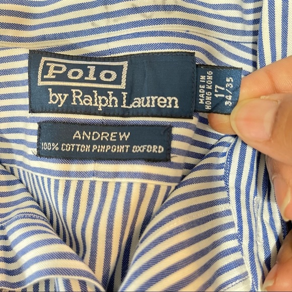 POLO Ralph Lauren Mens Blue Striped Button Down Dress Shirt Sz 17 (34-35) - Picture 16 of 16